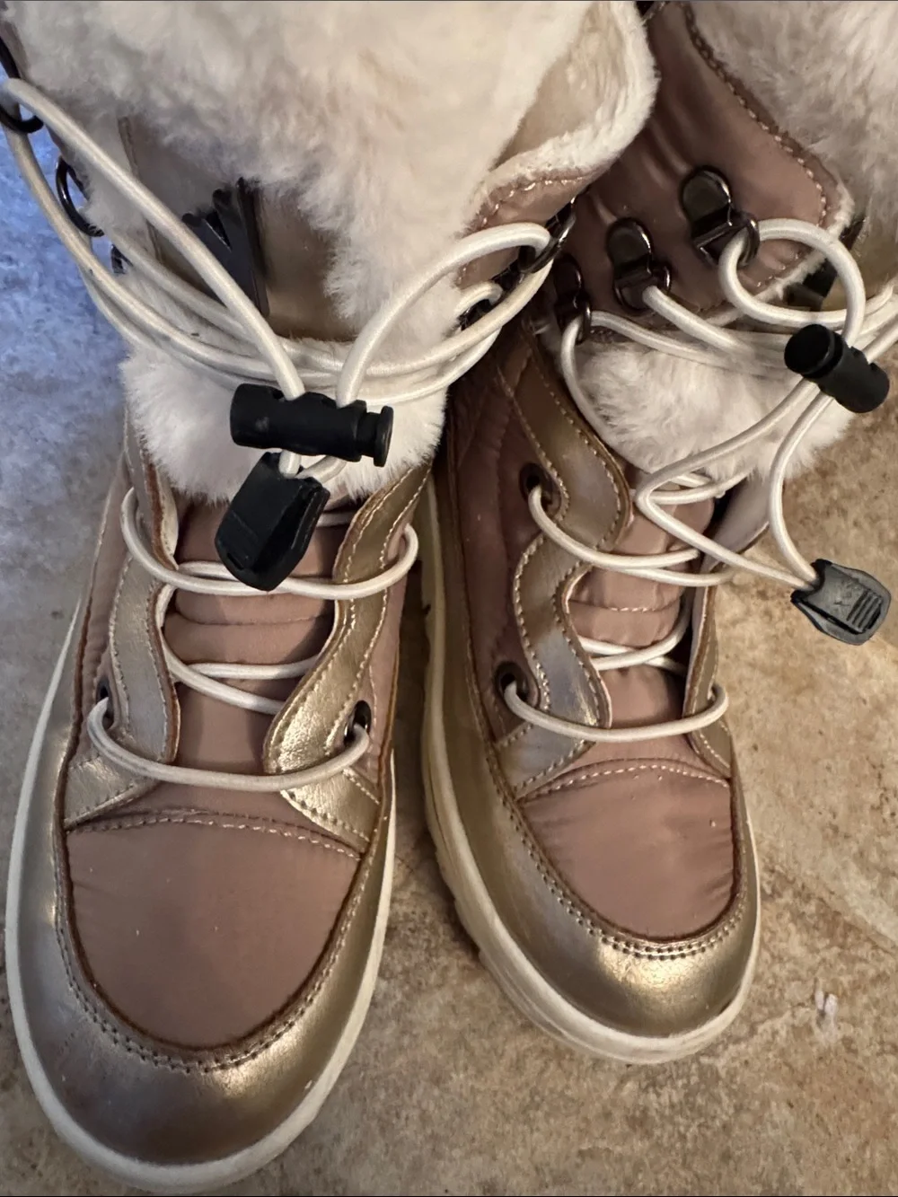 Pajar Tracey low boots Metallic gold Taupe Faux-Fur Winter **flaw kids 3 eu 35